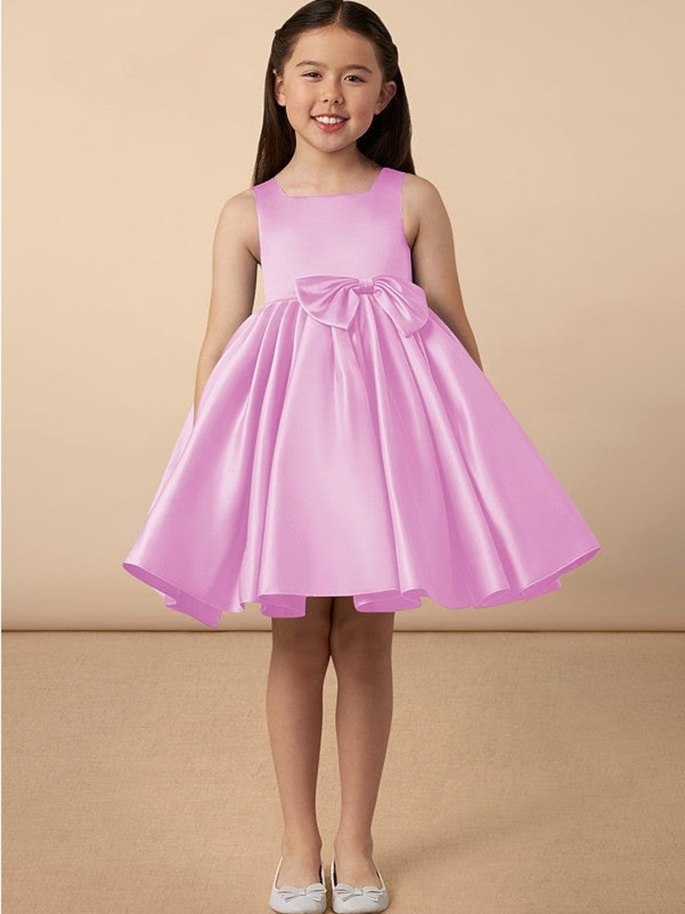 Azazie Lilac Satin Flower Girl Dress with Bow